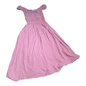 Sim & Sam Shirred Bodice Off Shoulder Dusty Rose Dress W/ Pockets Milkmaid
